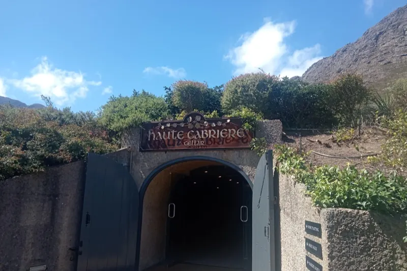 The Haute Cabrière cellar entrance built into a fynbos hillside